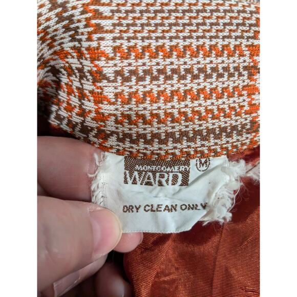 Vintage Montgomery Ward Retro Plaid Brown Orange Tan Jacket Blazer Size Medium - Picture 4 of 5